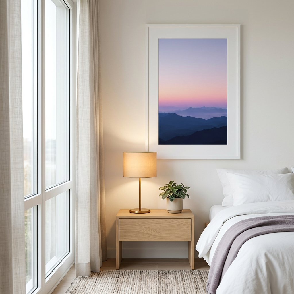 Gentle Slopes sleep wall art in bedroom